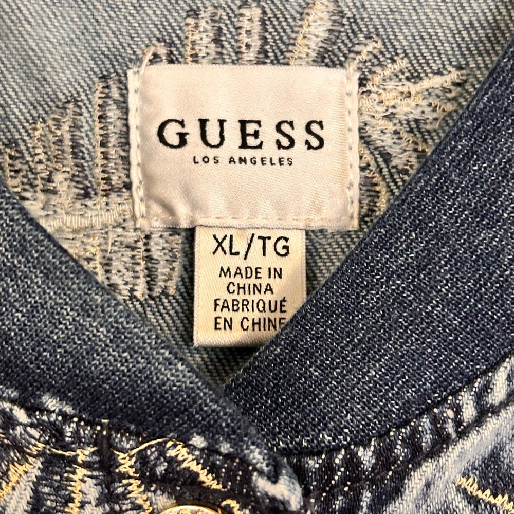 Guess Women's Blue Gold Embroidered Burnished Bomber Jacket Size XL - Picture 3 of 10